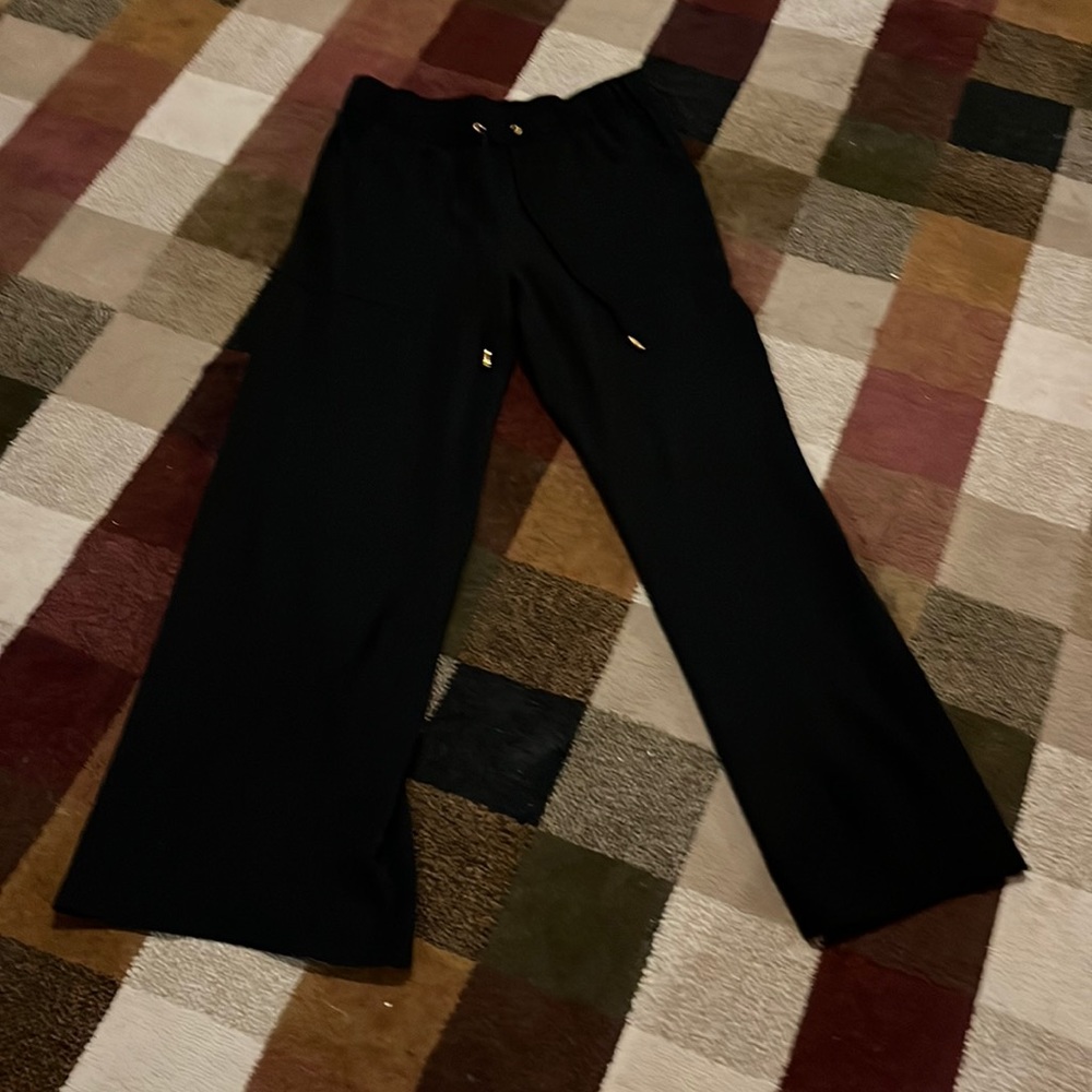 Aqua Black Wide Women’s Pants Medium Gold Accents with Pockets
